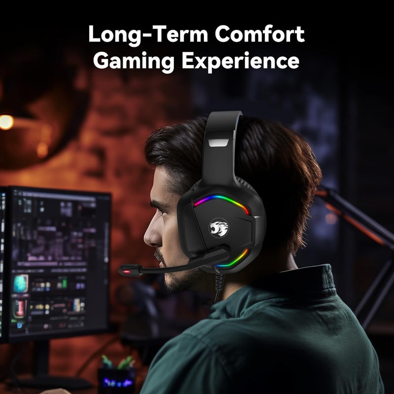 IMYB Gaming Headset with Microphone for Pc, Xbox One Series X/s, Ps4, Ps5, Switch, Stereo Wired Noise Cancelling Over-Ear Headphones with Mic, RGB, for Computer, Laptop, Mac, Nintendo, Gamer (Red) - Image 4